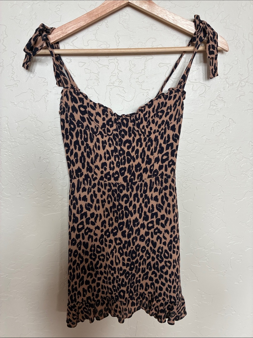 Leopard Print Tie-Strap Mini Dress - Black on Tan by Reformation Sz 0/Zero